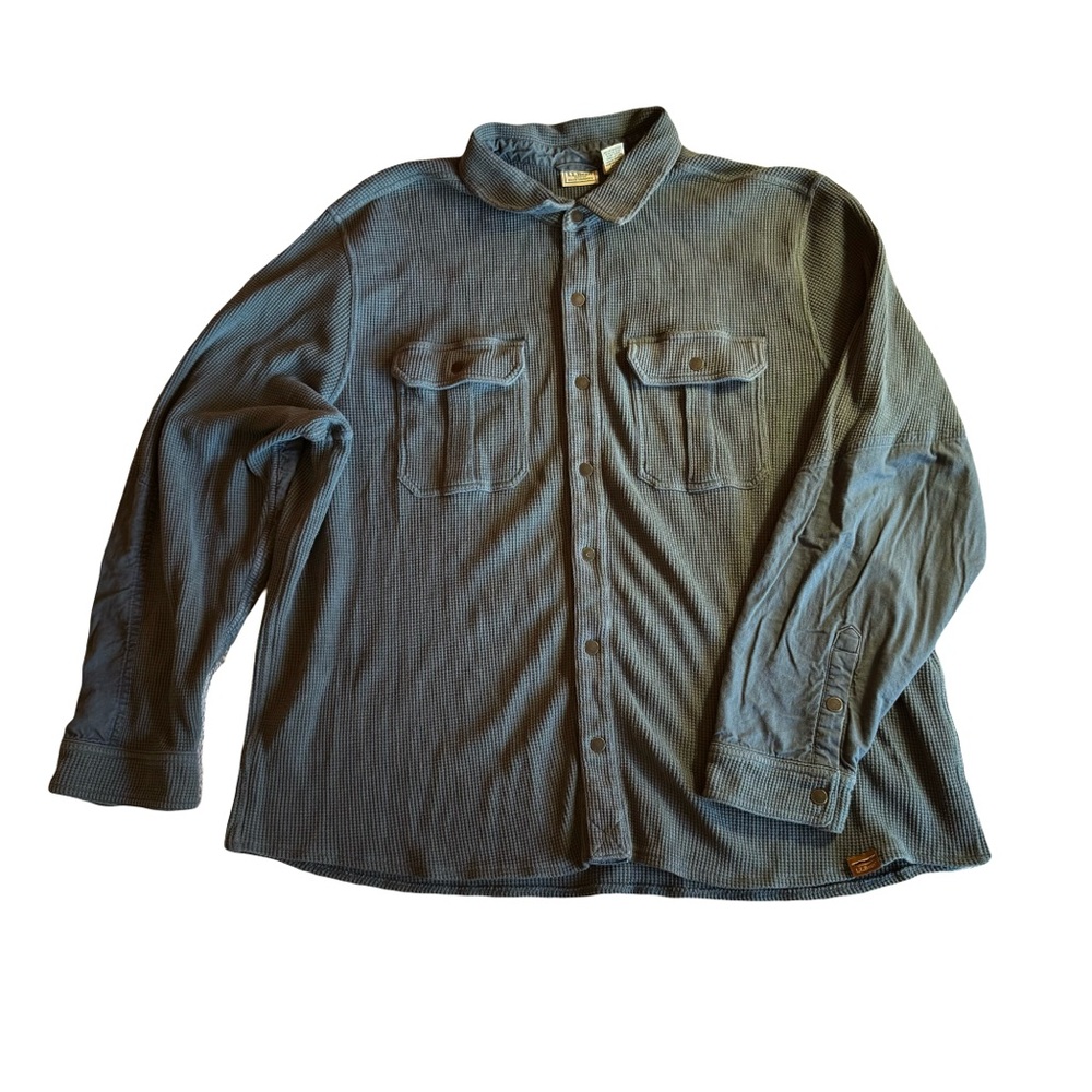 L.L. Bean Men's Waffle Knit Snap Up Long Sleeve‎ Shirt, Blue Gray, Size XXL